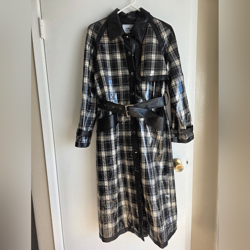 J.ING Black/beige Leather Trench Jacket.